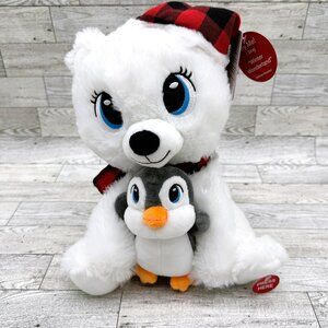 NWT Merry Brite Animated Singing/Dancing Pals Plush White Bear w/Penguin